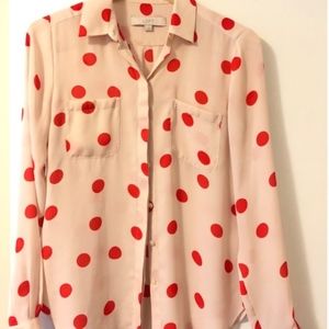 LOFT Nude and Orange Polka Dot Blouse